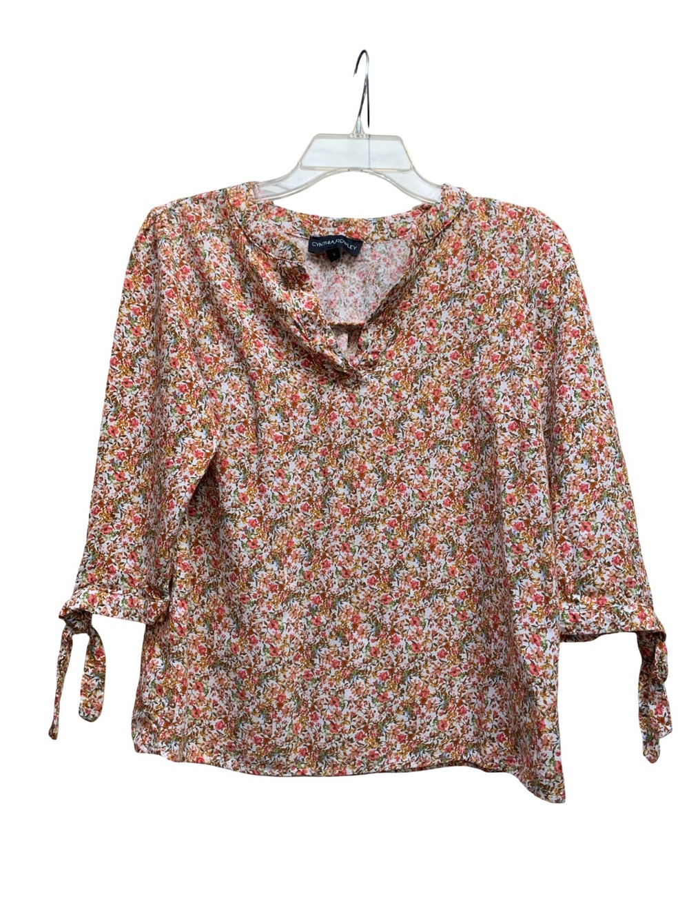 Cynthia Rowley Petite Floral Tie-Sleeve Blouse - Pink, Rust, Green